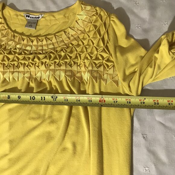 Peter Nygard Top Womens M Argyle Blouse Pullover Yellow Stretch 3/4 SLV Bohemian - Picture 7 of 7